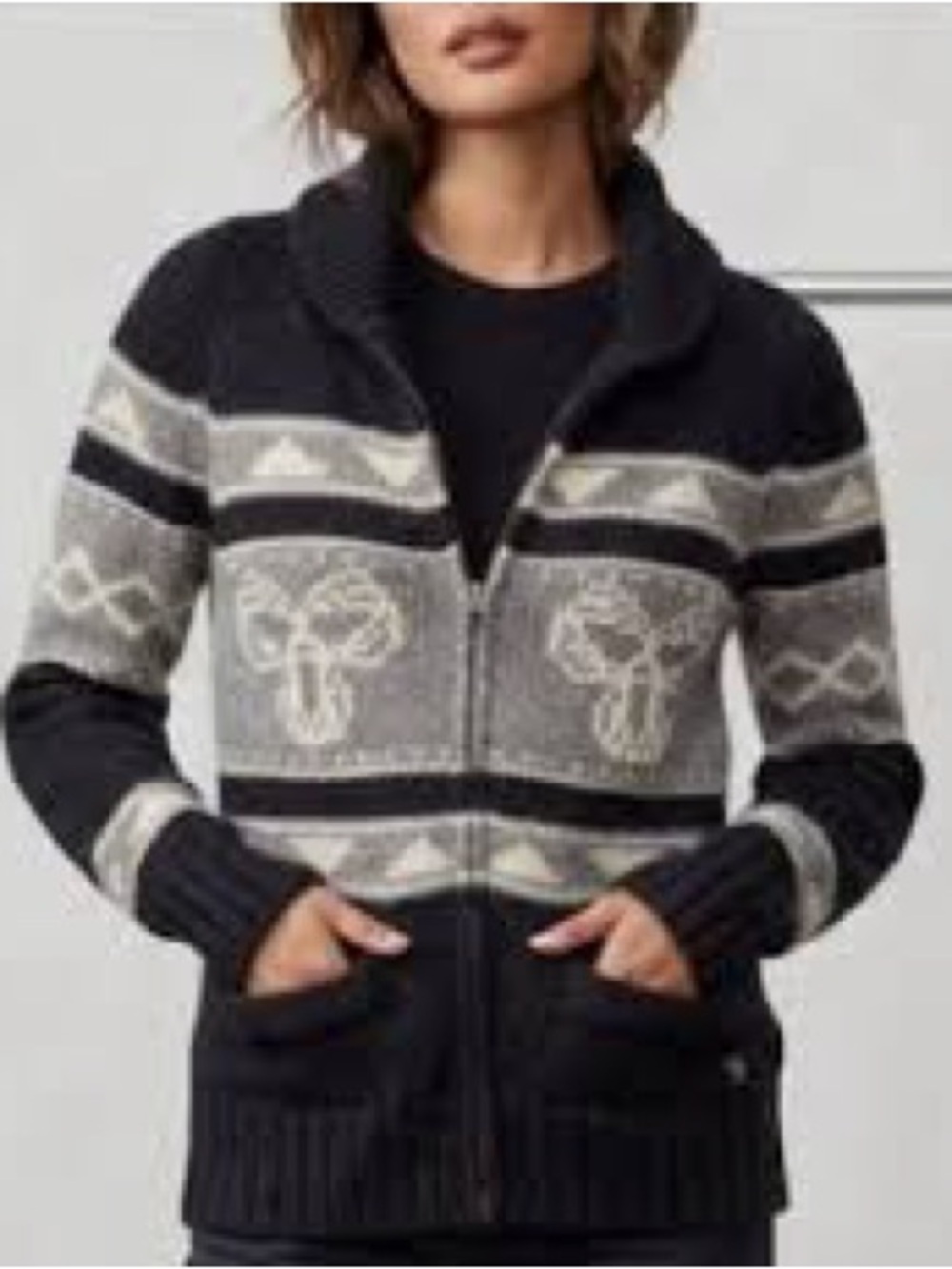 Aritzia TNA Cowichan Sea to Sky 100% Lambswool Large Front Zip Cabin Sweater